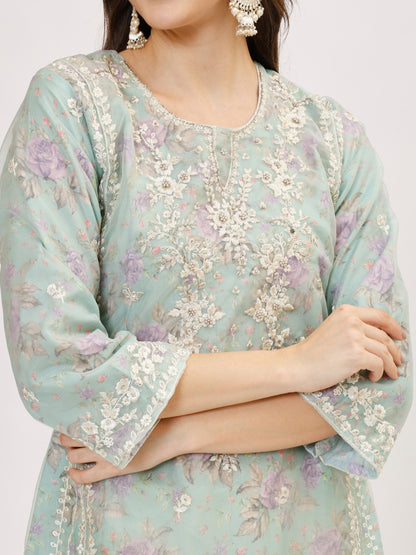 Designer organza fabric suit set with Hand Work Emboridery - Lemon Yellow, TK104