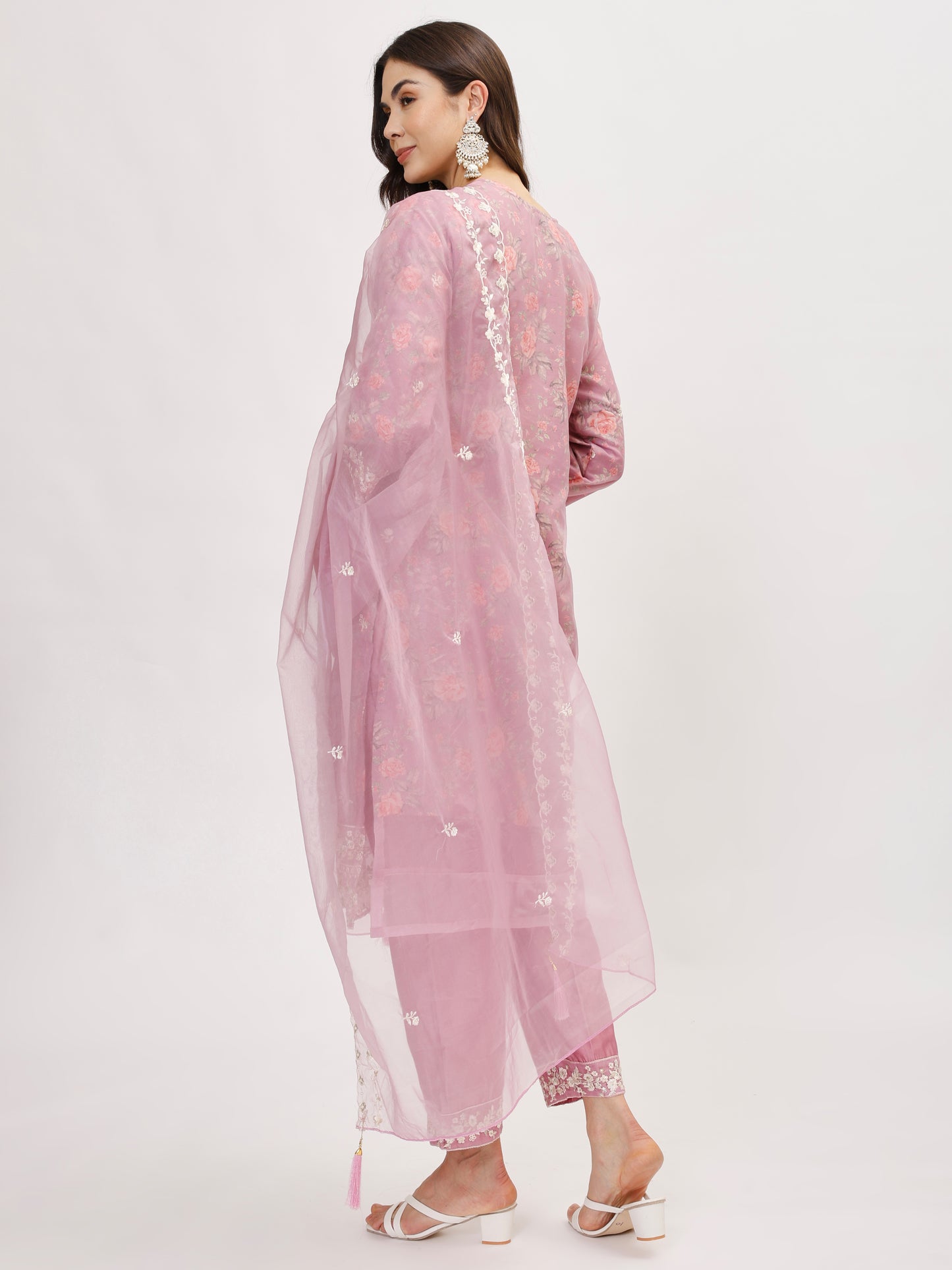 Designer organza fabric suit set with Hand Work Emboridery - Lilac, TK101