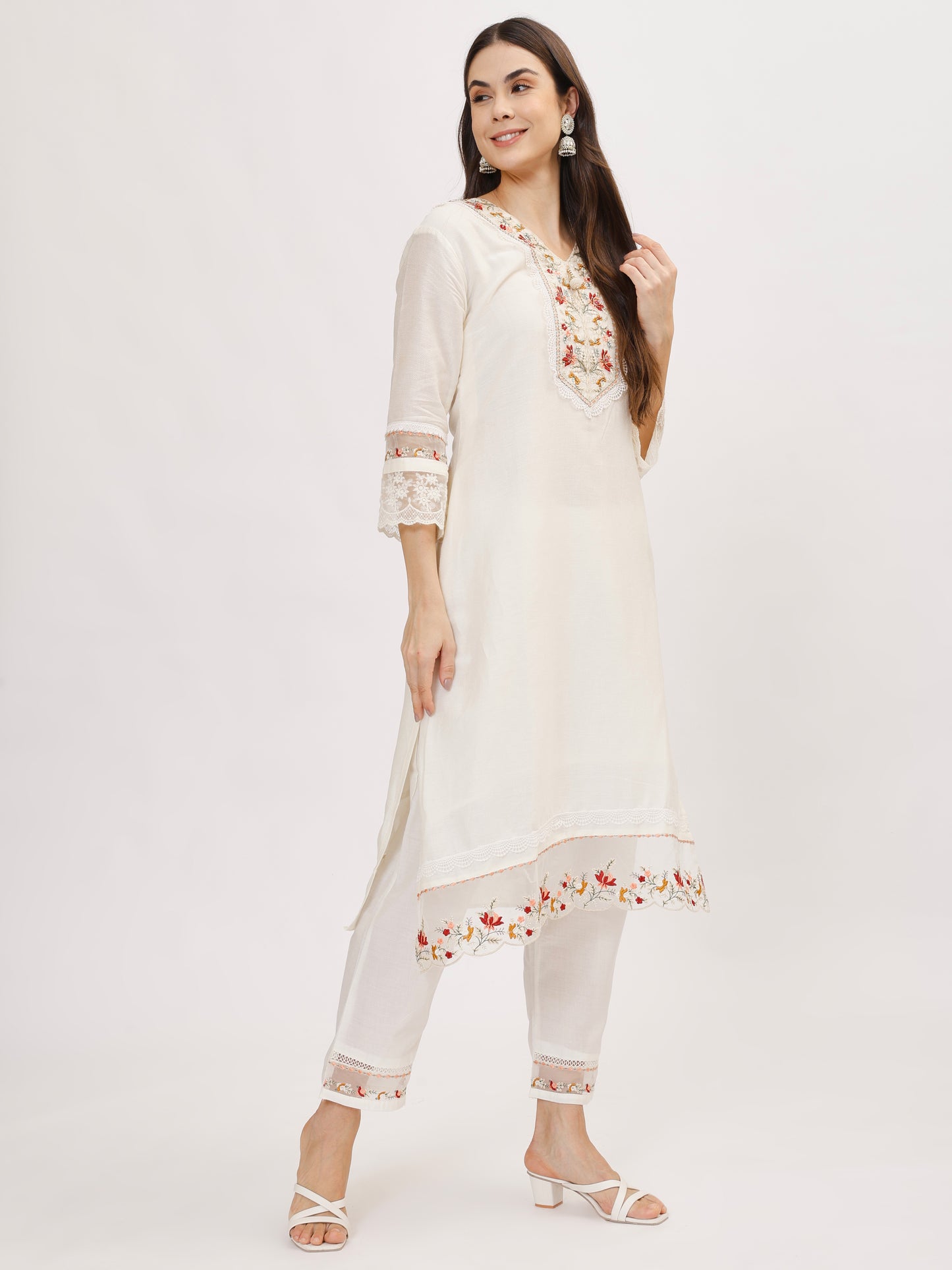 Designer Cambric Jacquard fabric suit set - White, TK118