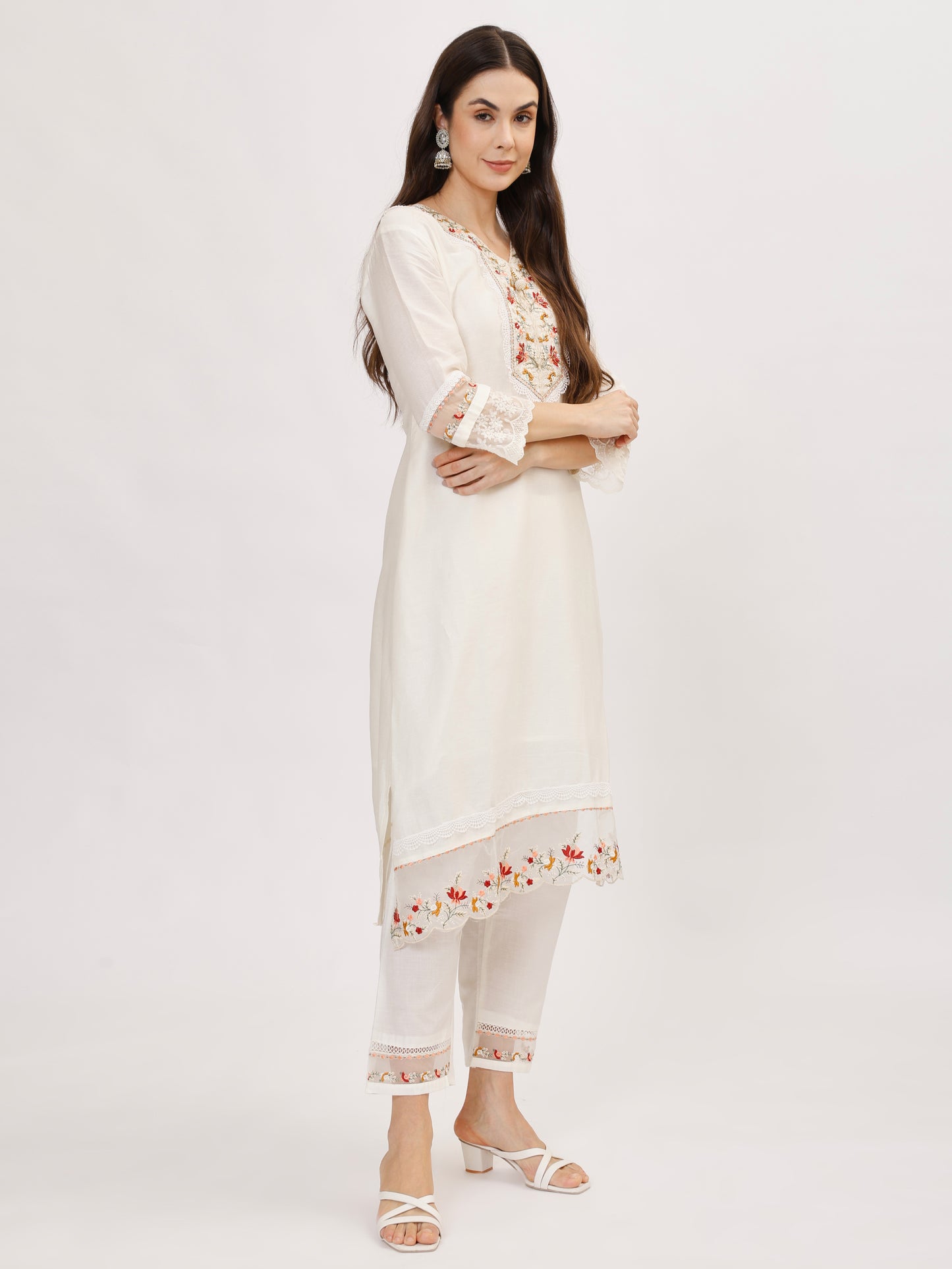 Designer Cambric Jacquard fabric suit set - White, TK118