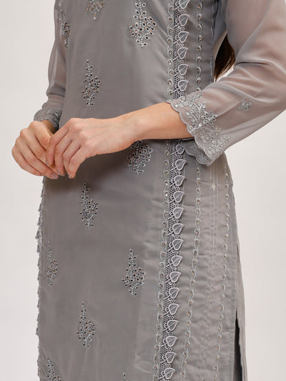 Premium Georgette fabric suit set with embroidery - Grey, TK127