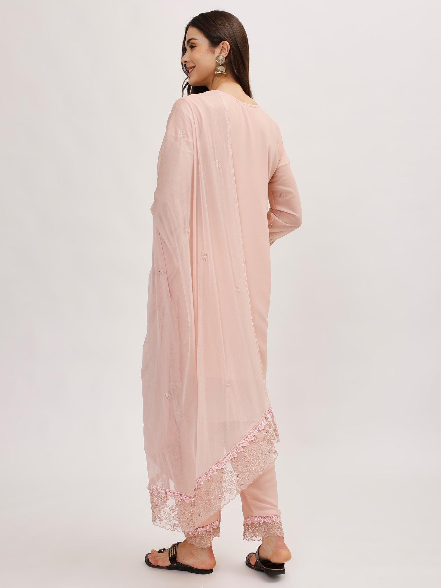 Premium Georgette fabric suit set with embroidery - Pink, TK129