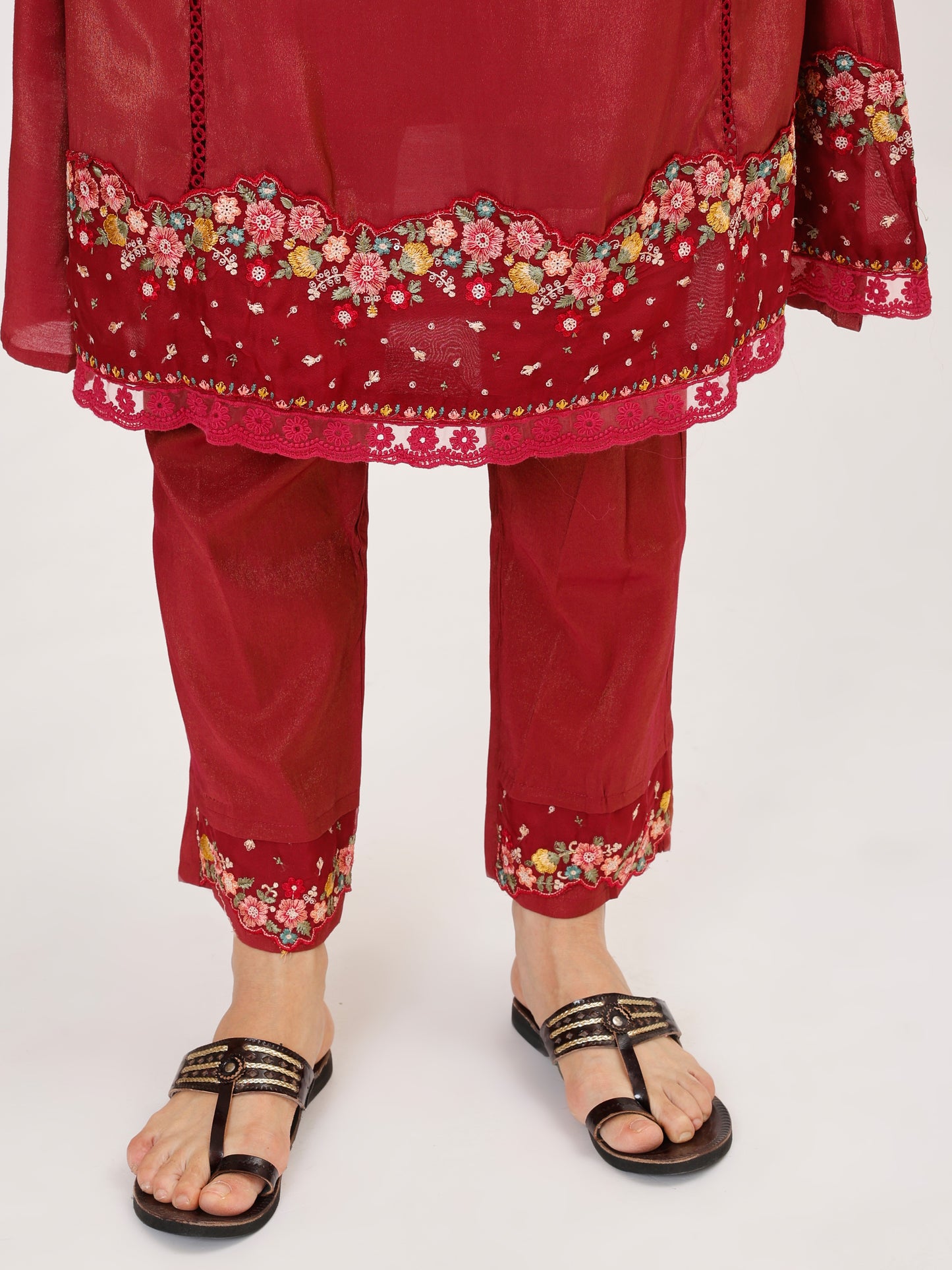 Premium Viscose silk fabric suit set with A line style - Maroon, TK109