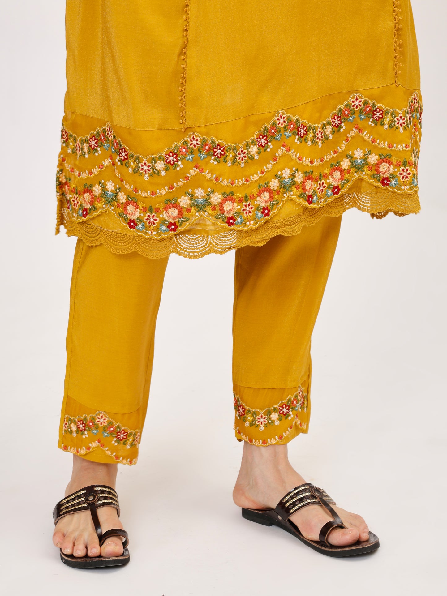 Premium Viscose silk fabric suit set with A line style - Yellow, TK112