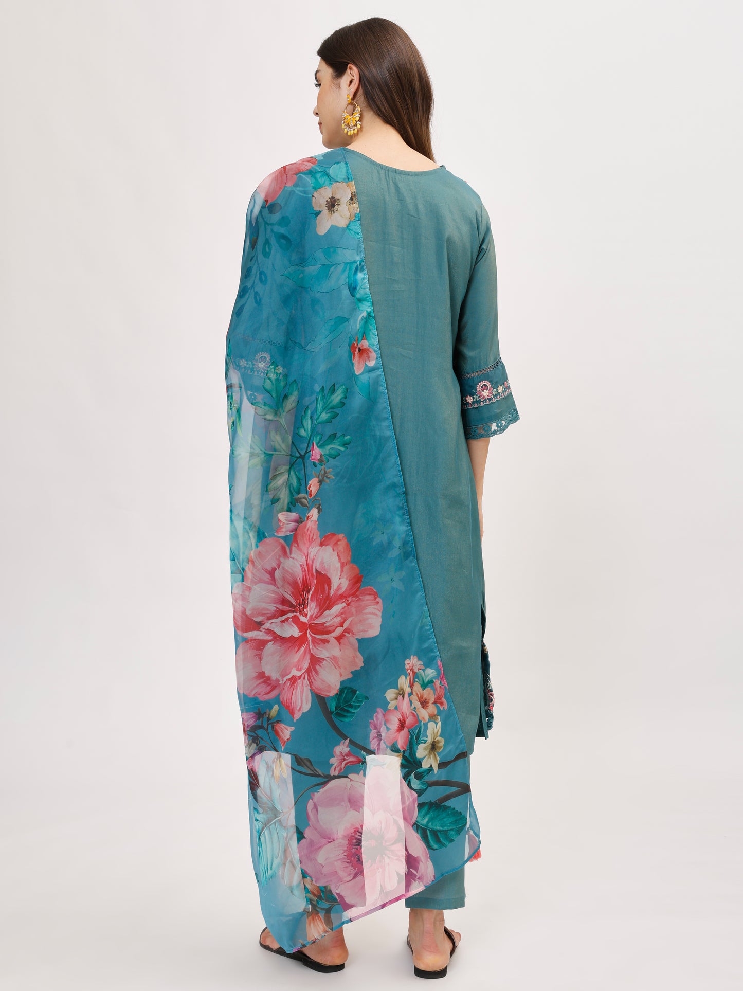 Premium Viscose silk fabric suit set with A line style - Blue, TK110