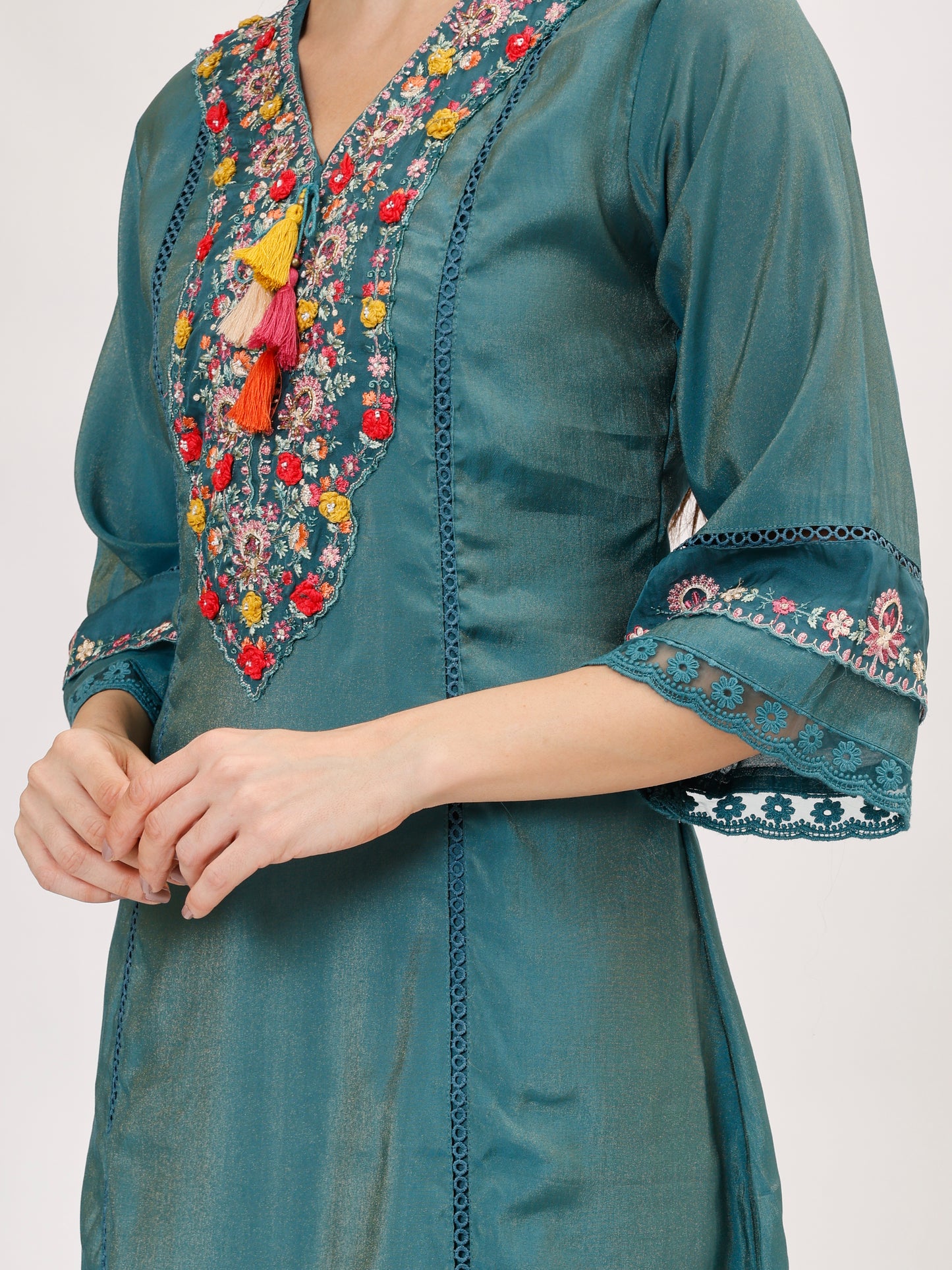 Premium Viscose silk fabric suit set with A line style - Blue, TK110