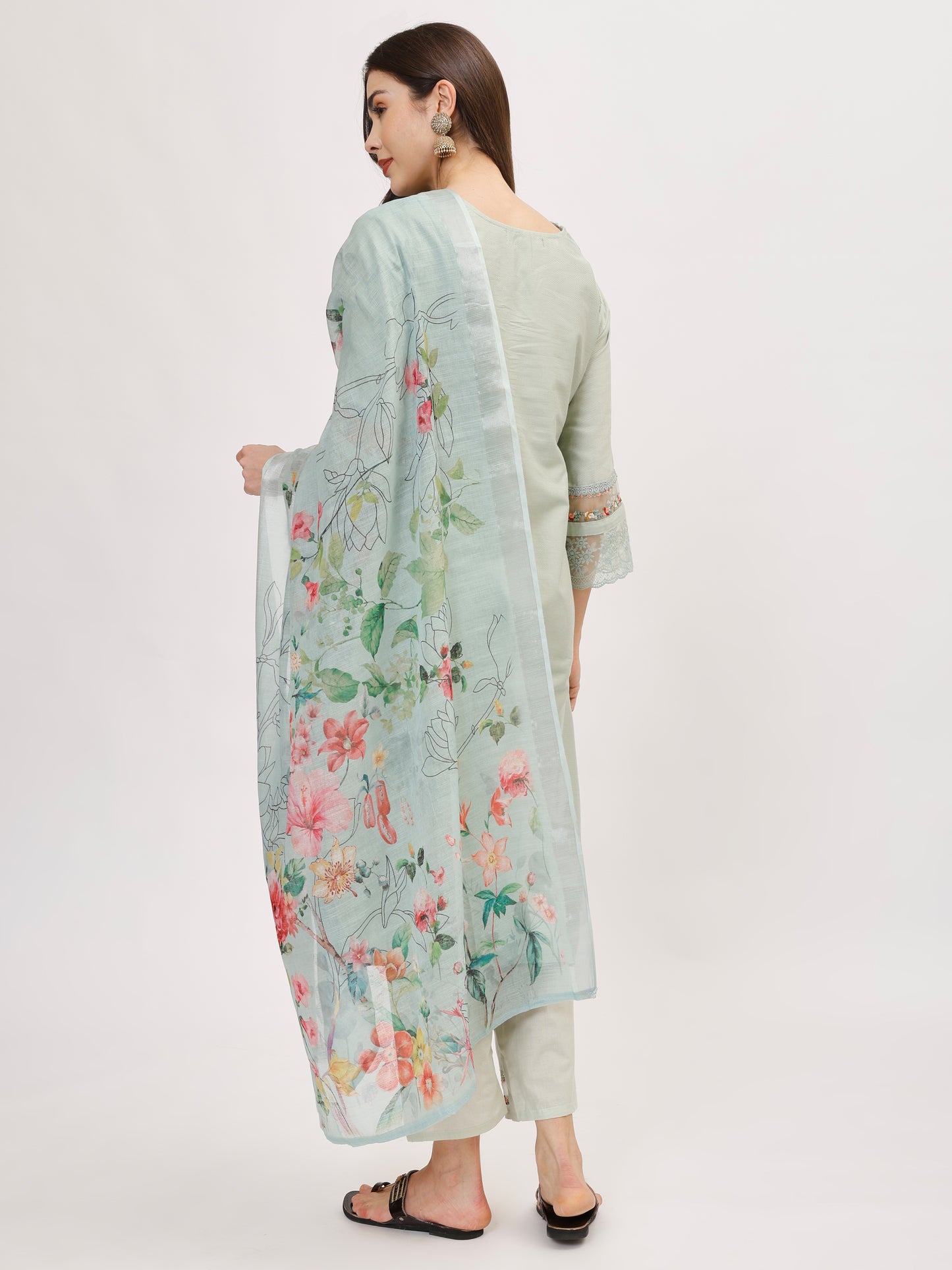 Designer Cambric Jacquard fabric suit set - Mint, TK120