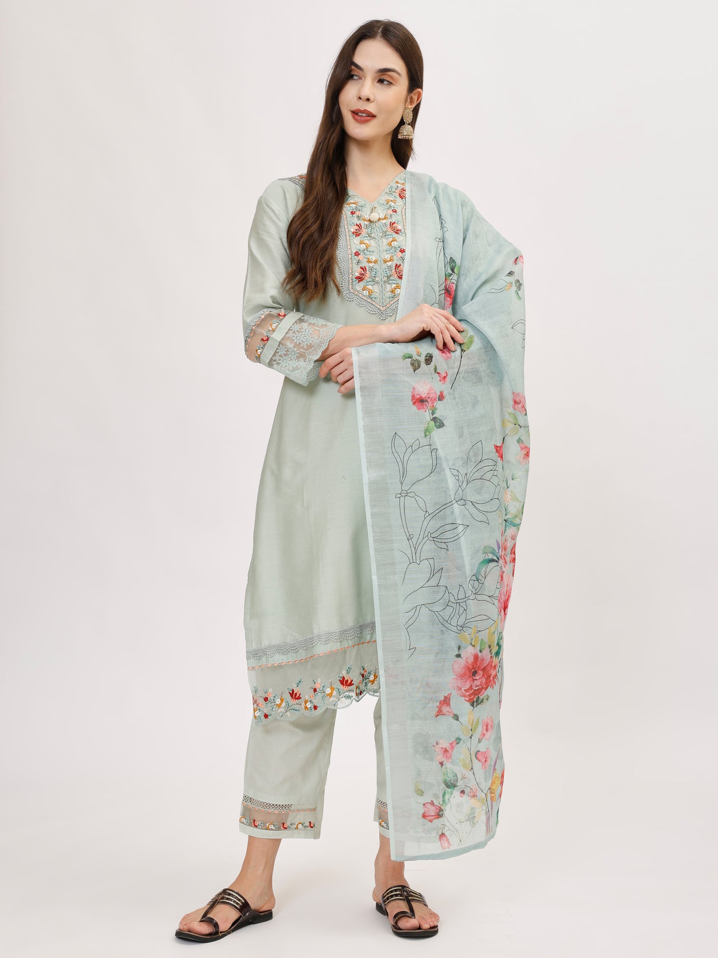 Designer Cambric Jacquard fabric suit set - Mint, TK120