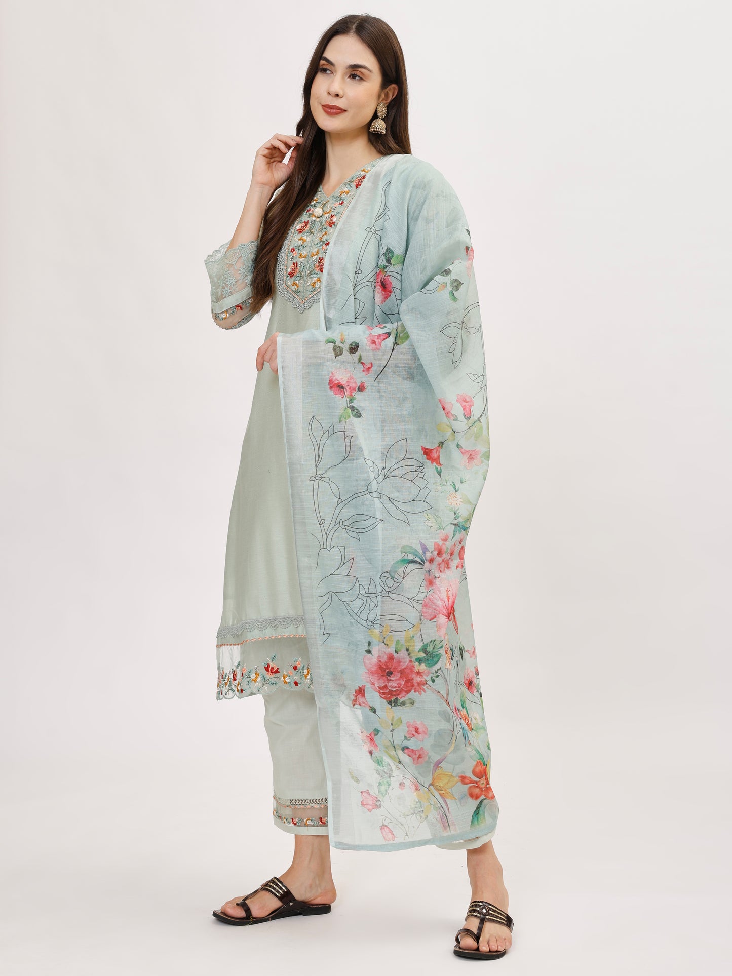 Designer Cambric Jacquard fabric suit set - Mint, TK120