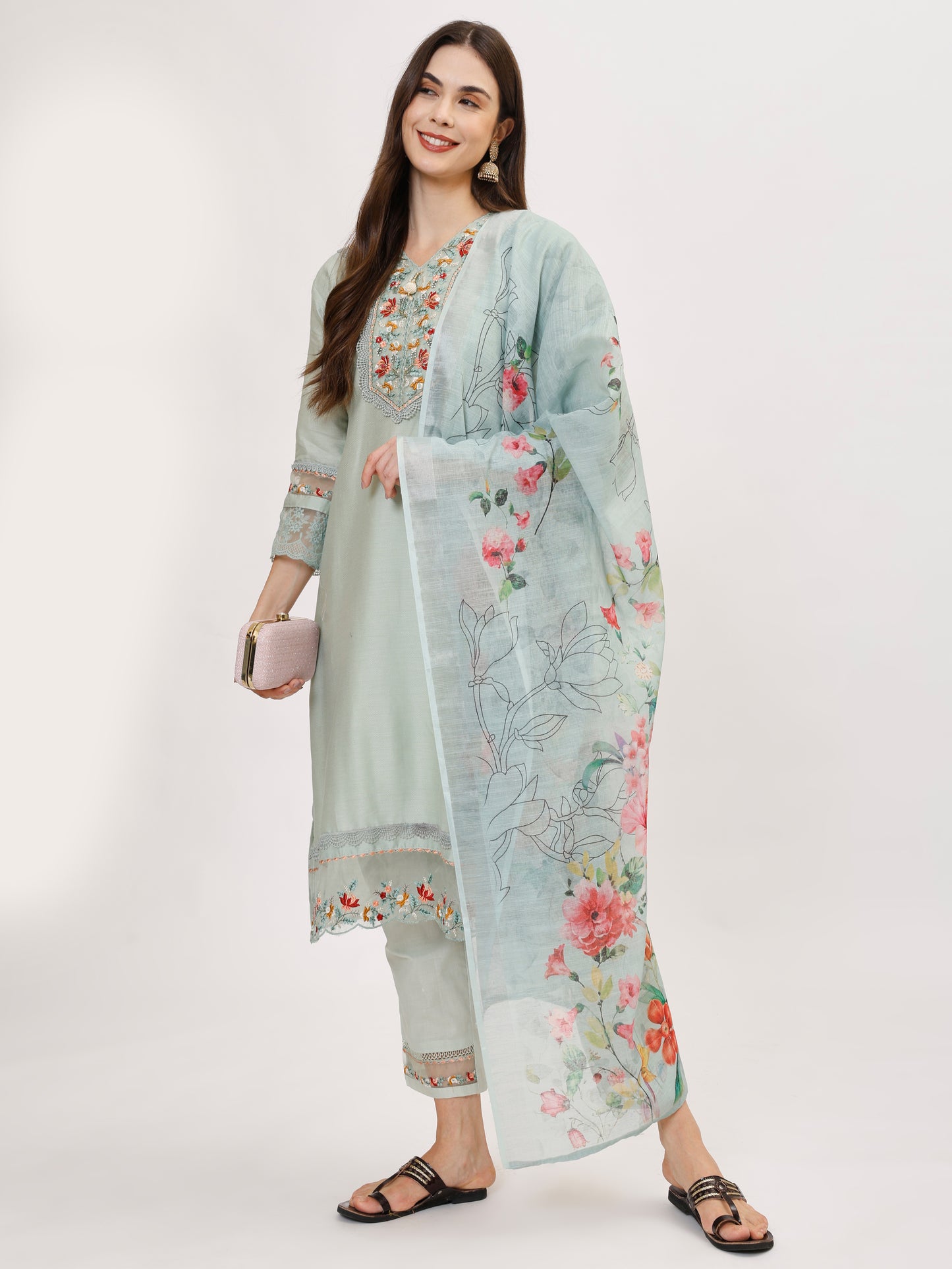 Designer Cambric Jacquard fabric suit set - Mint, TK120