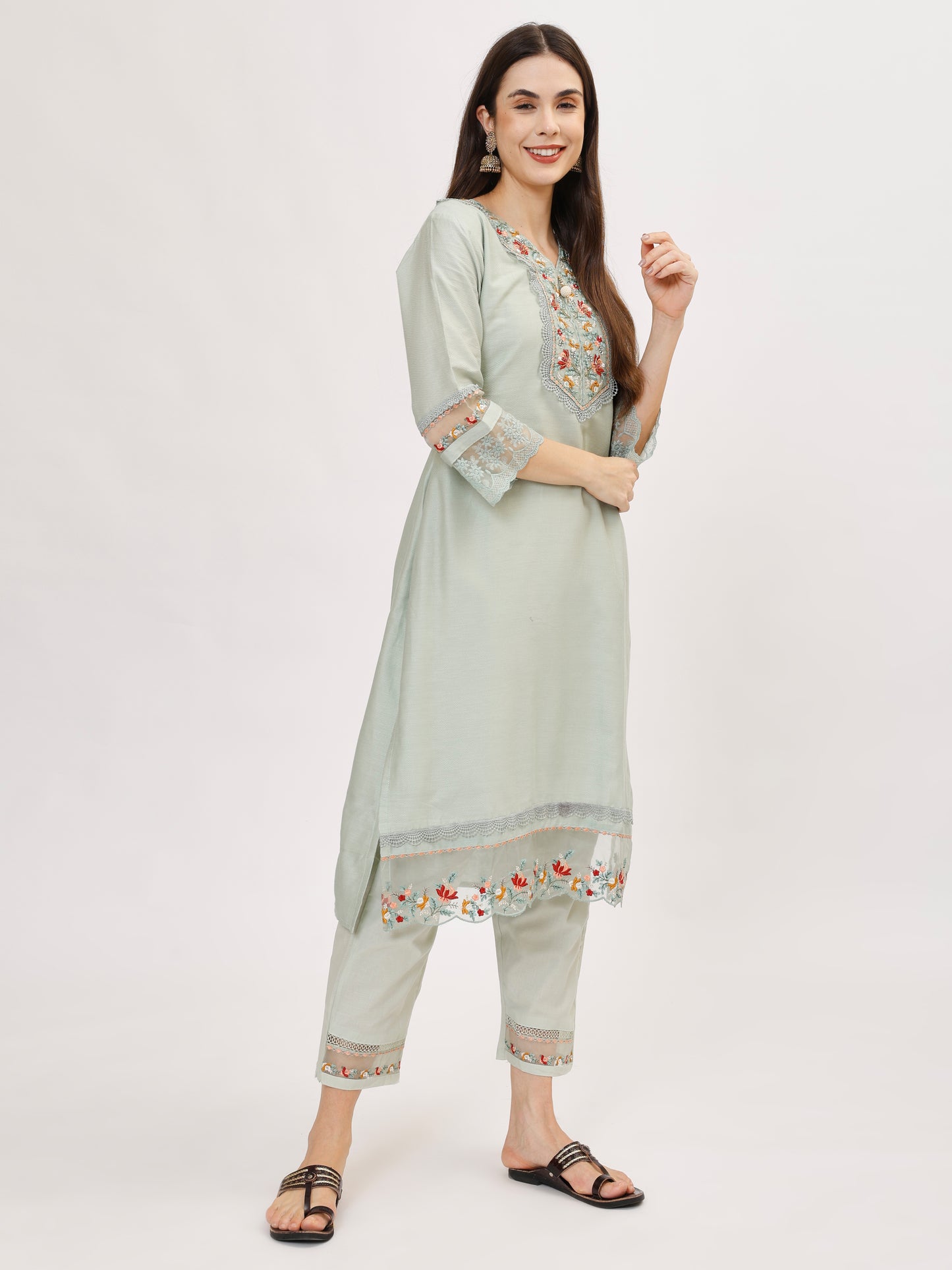 Designer Cambric Jacquard fabric suit set - Mint, TK120