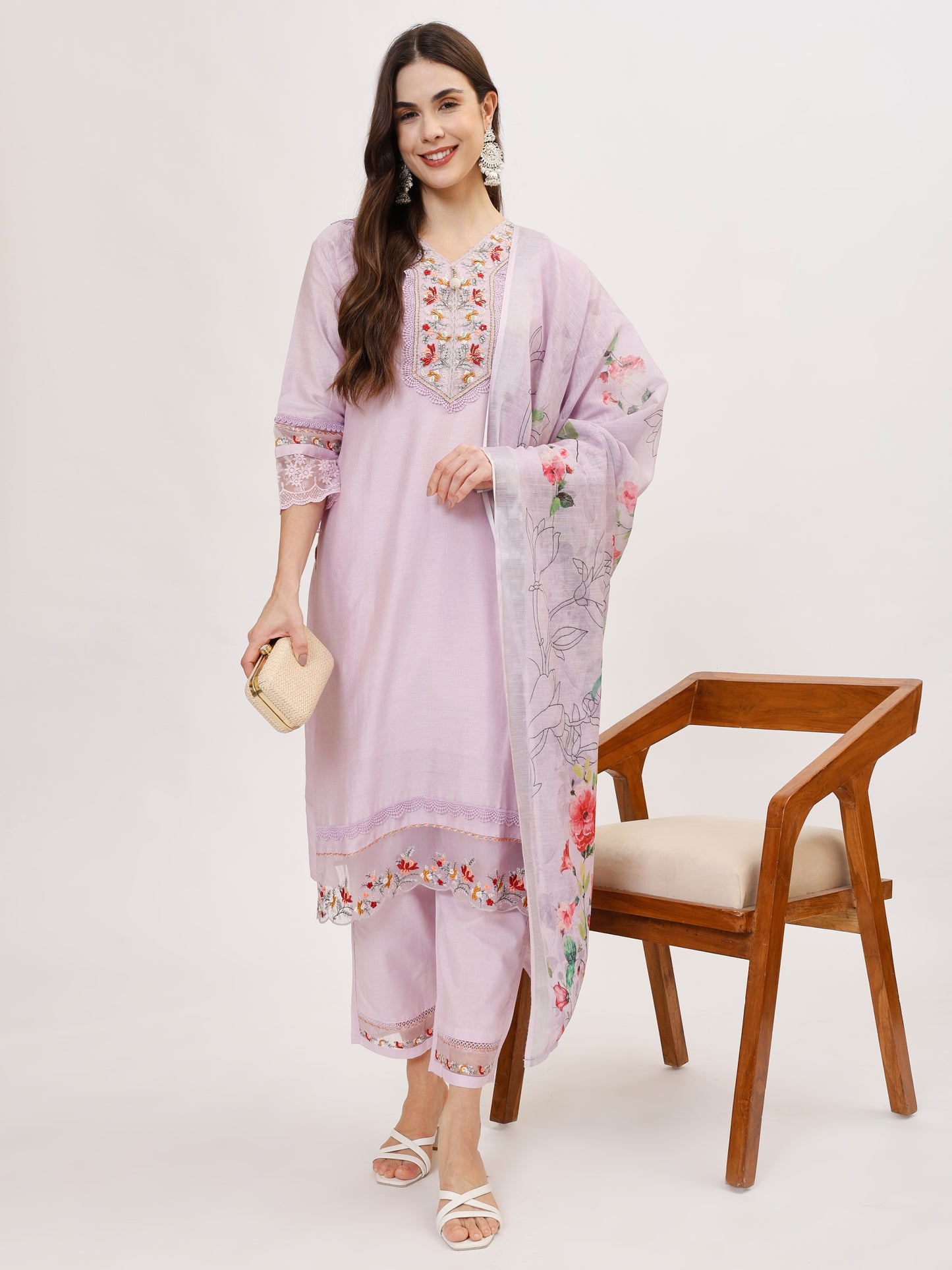 Designer Cambric Jacquard fabric suit set - Lilac, TK119