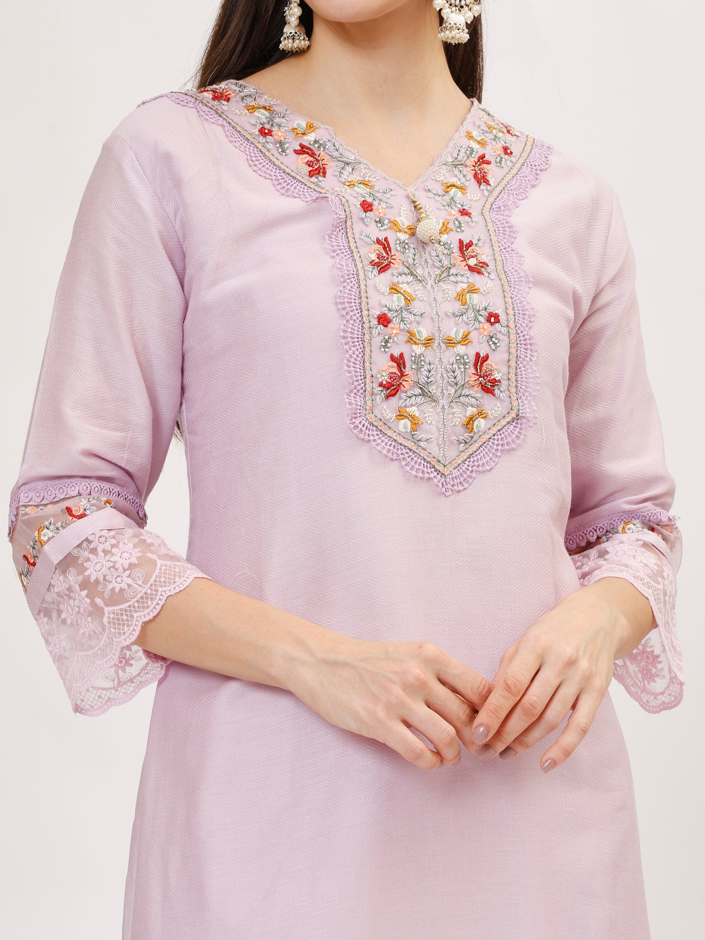 Designer Cambric Jacquard fabric suit set - Lilac, TK119