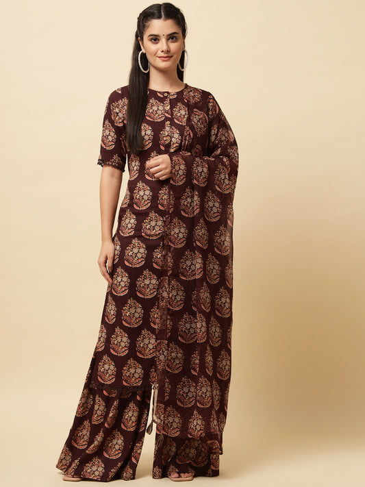 Women's  Rayon Blend Printed Kurta with Pants & Dupatta- 3pc set, TK026