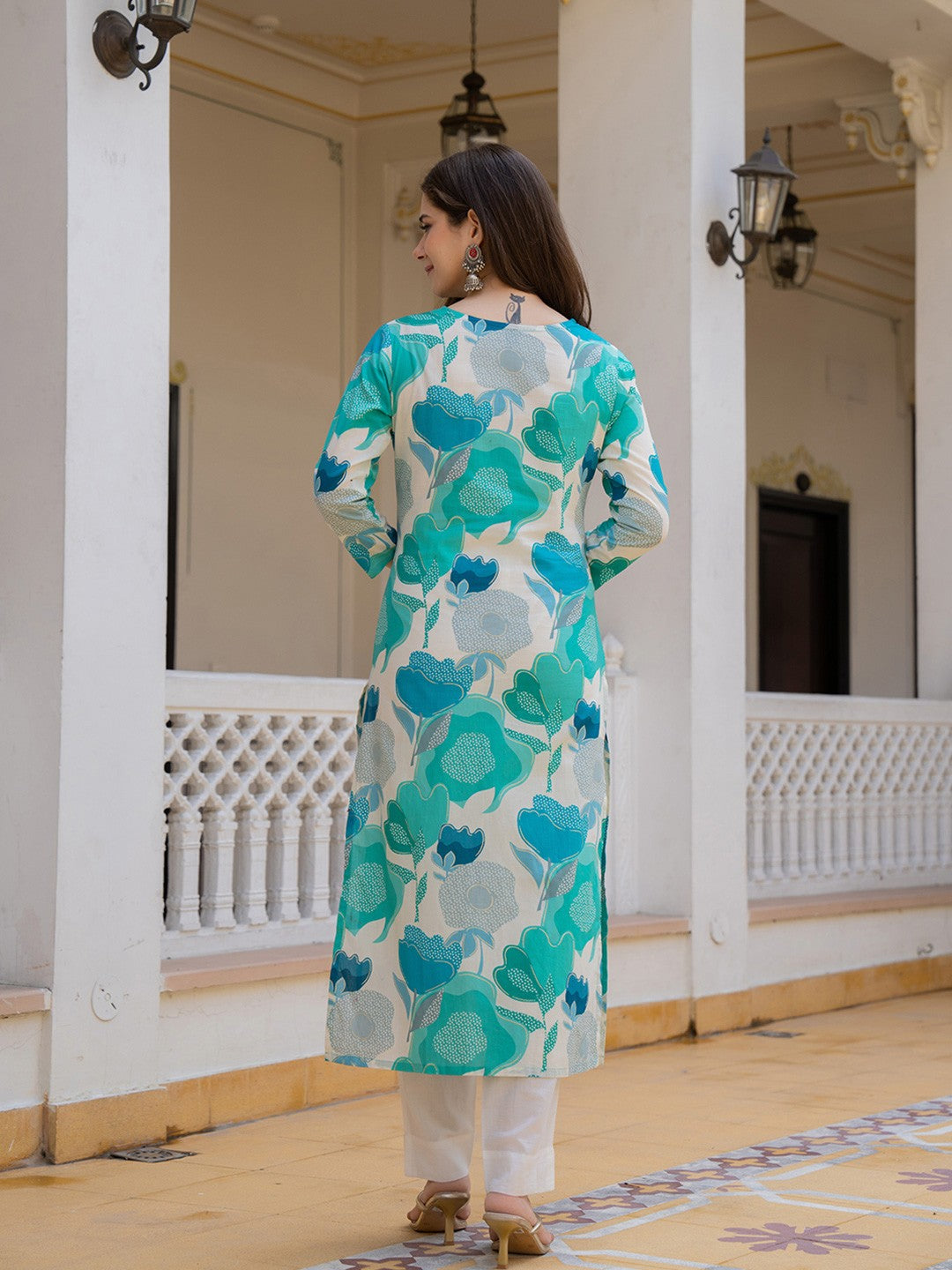 Blue & White Printed Rayon Kurta Pant with Dupatta, 3pc set