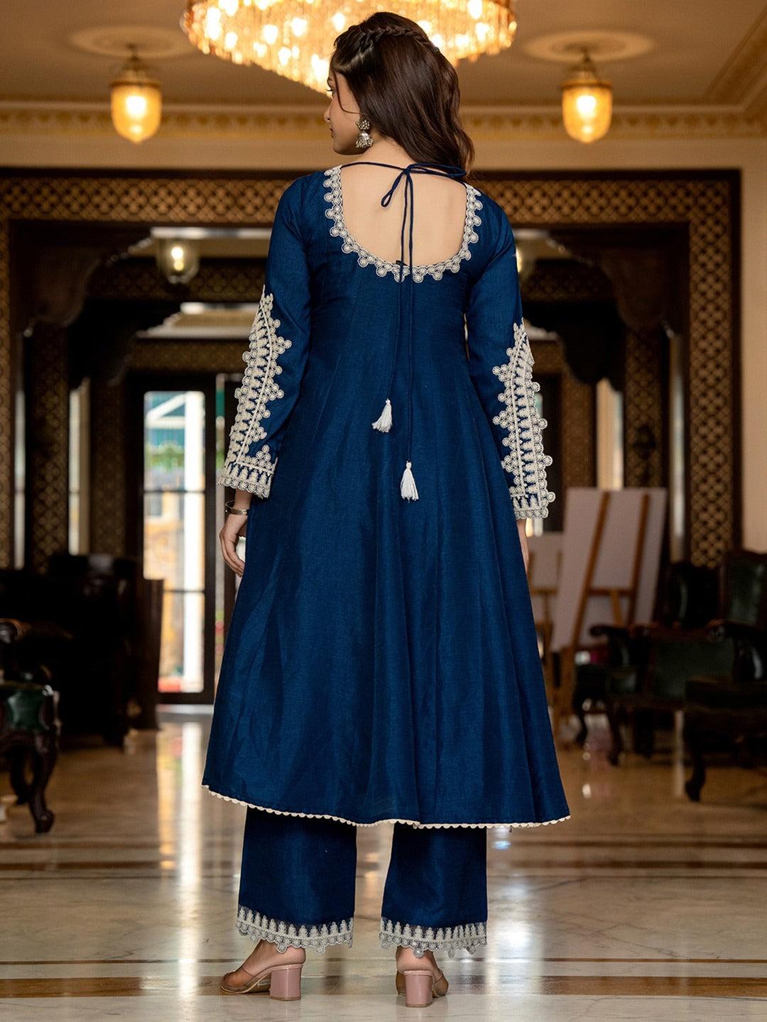 Designer Silk Blend Solid Embroidered Anarkali Suit Set