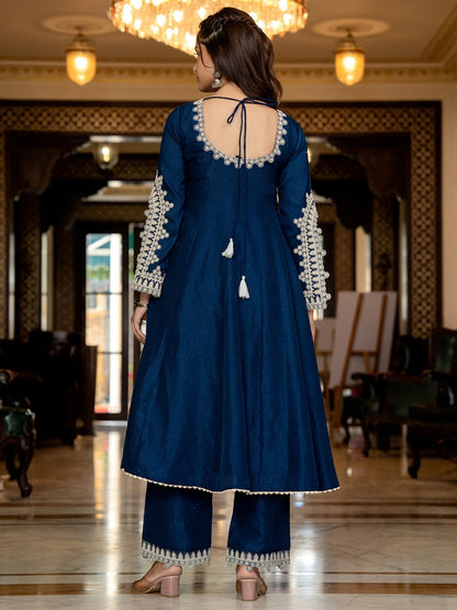 Designer Silk Blend Solid Embroidered Anarkali Suit Set