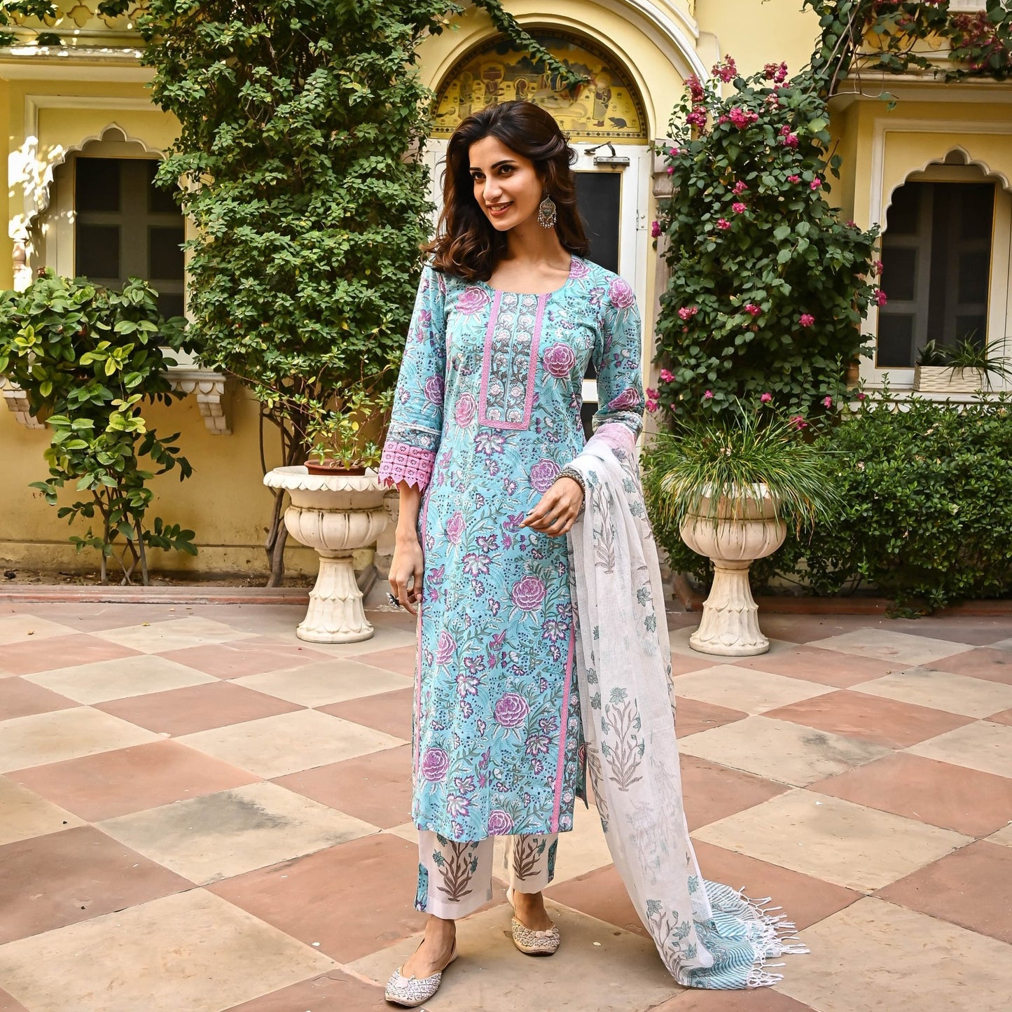 Women's  Rayon Blend Printed Kurta with Pants & Dupatta- 3pc set, TK018