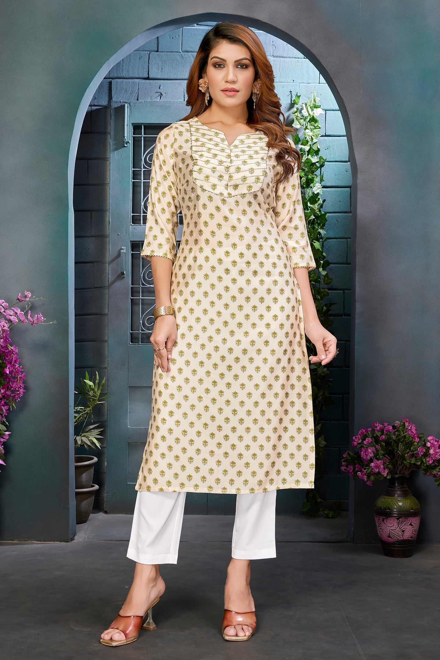 Women's  Chanderi Printed Kurta- 1pc set, TK036