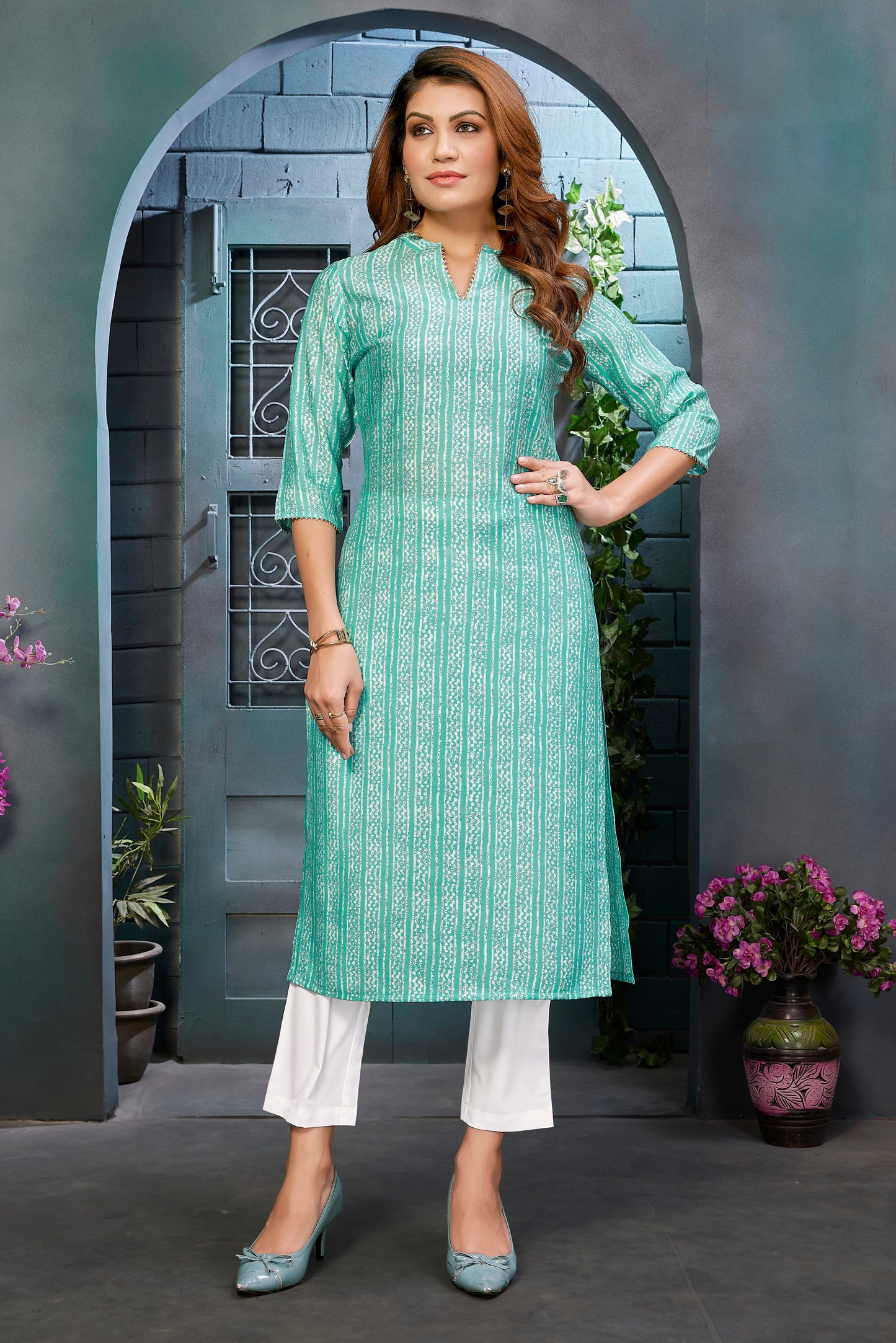 Women's  Chanderi Printed Kurta- 1pc set, TK032