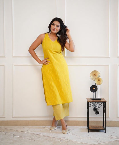 Kaatha work Soft Cotton Handloom Long Co-ord set, 2pc, TK158-160