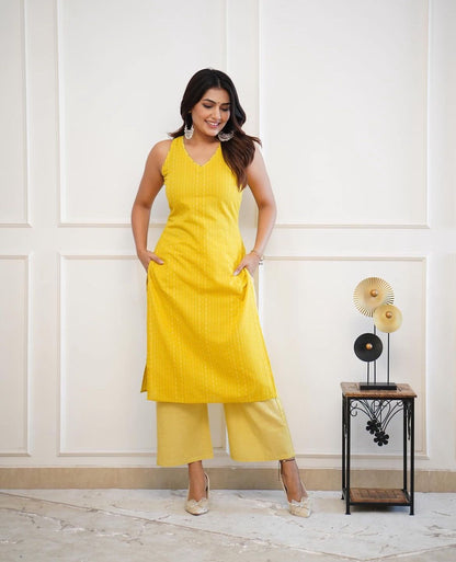Kaatha work Soft Cotton Handloom Long Co-ord set, 2pc, TK158-160