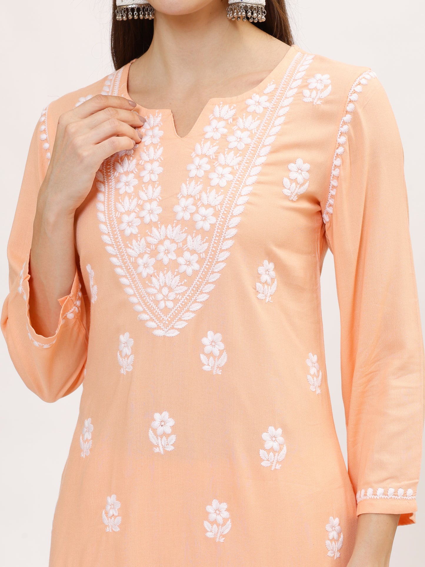 Peach Chikankari embroidery Cotton Co-ord set, 2pc