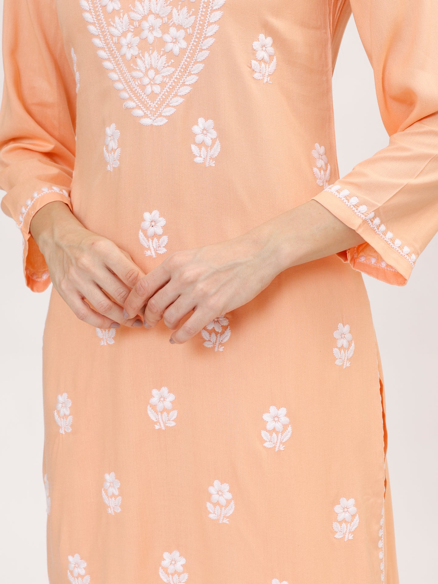 Peach Chikankari embroidery Cotton Co-ord set, 2pc