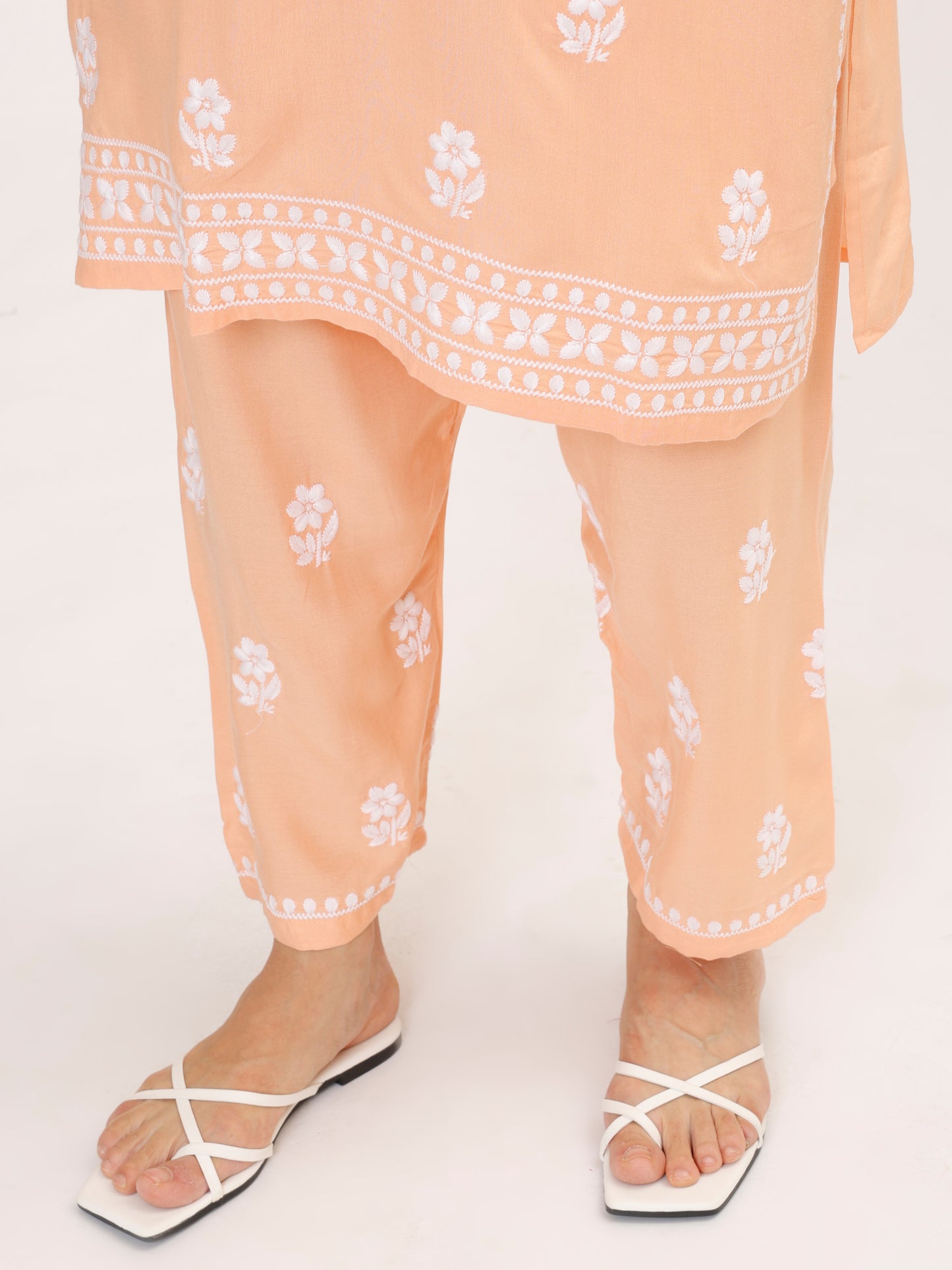 Peach Chikankari embroidery Cotton Co-ord set, 2pc