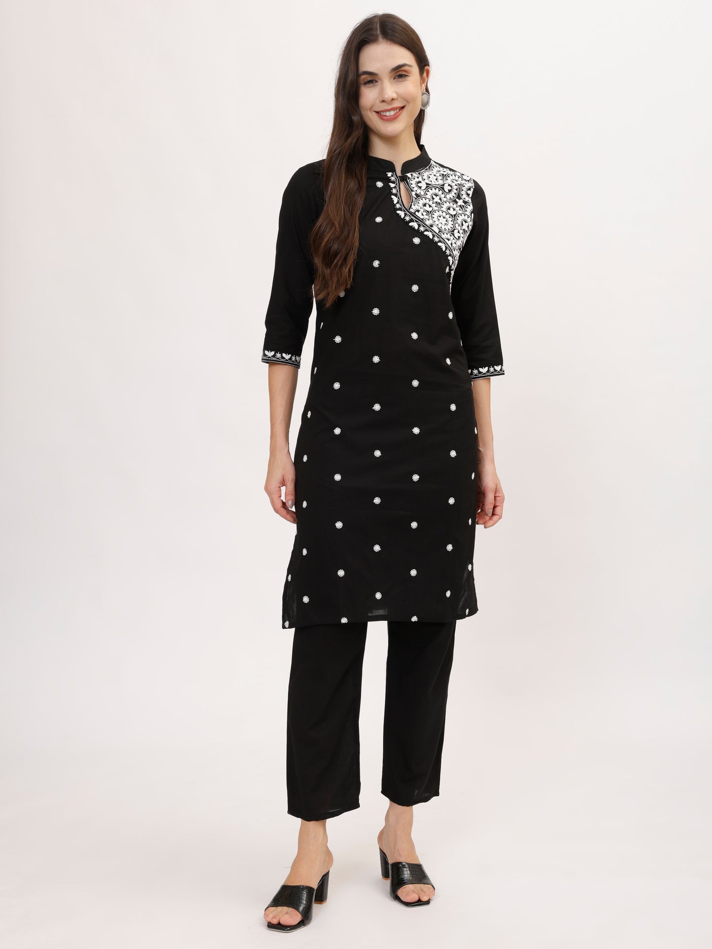 Black Embroidered Cotton Co-ord set, 2pc, TK-137