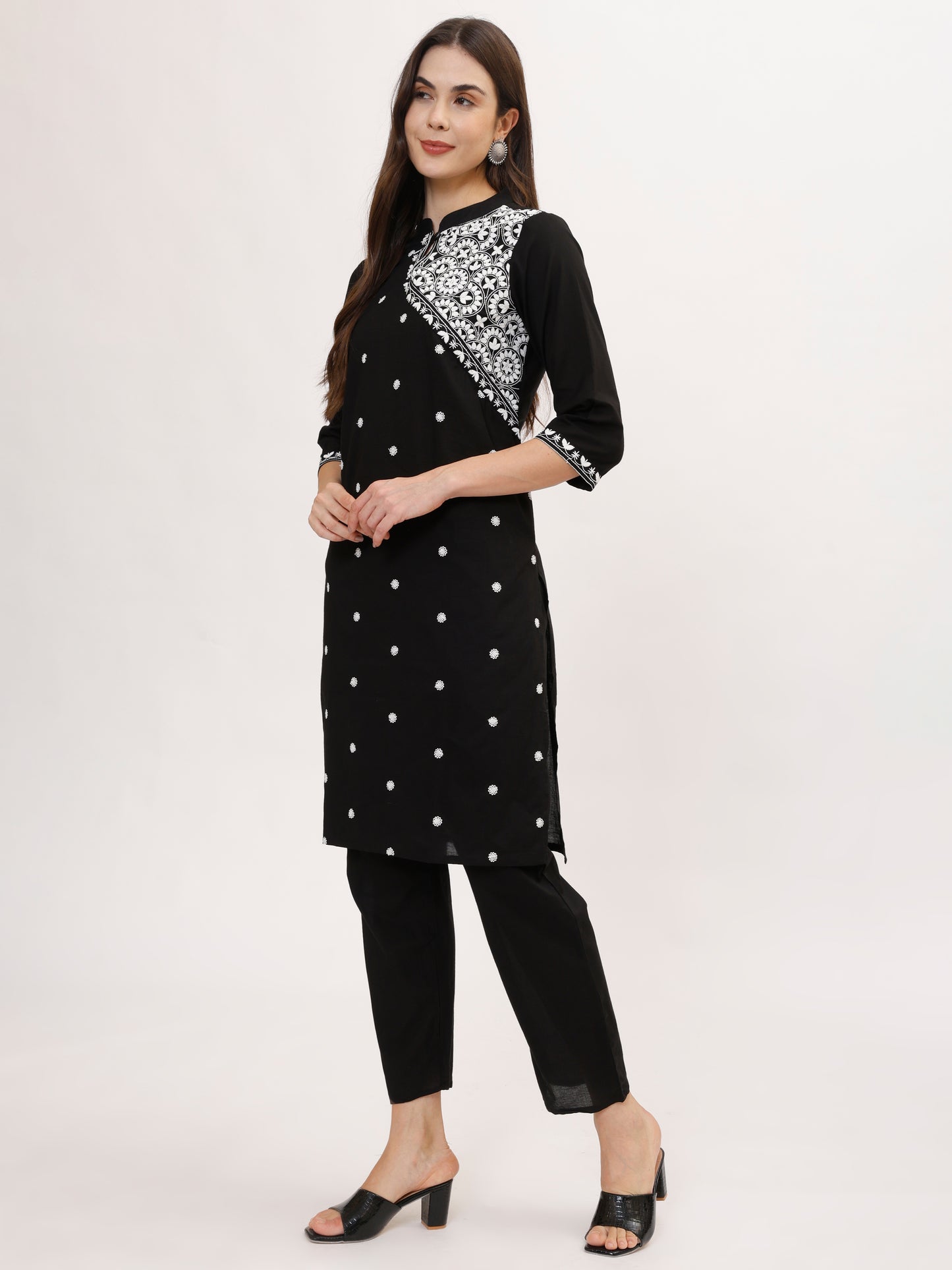 Black Embroidered Cotton Co-ord set, 2pc, TK-137