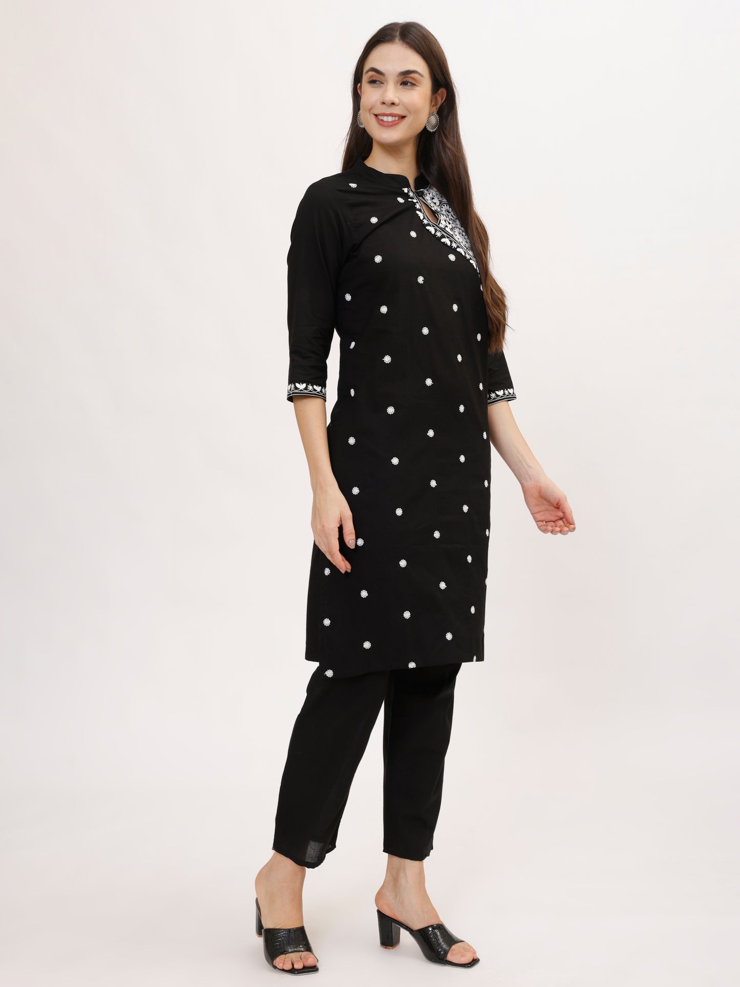 Black Embroidered Cotton Co-ord set, 2pc, TK-137