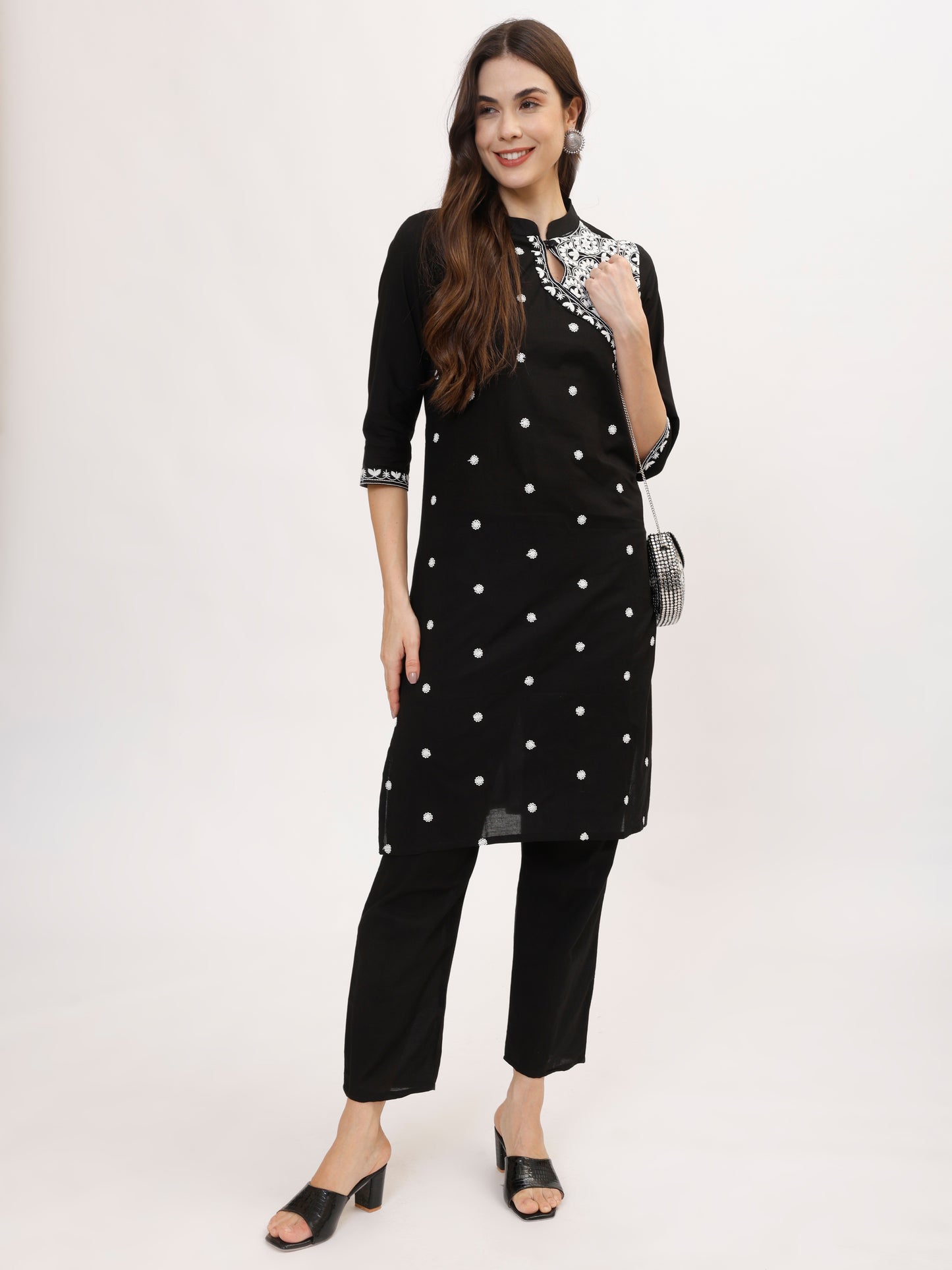 Black Embroidered Cotton Co-ord set, 2pc, TK-137