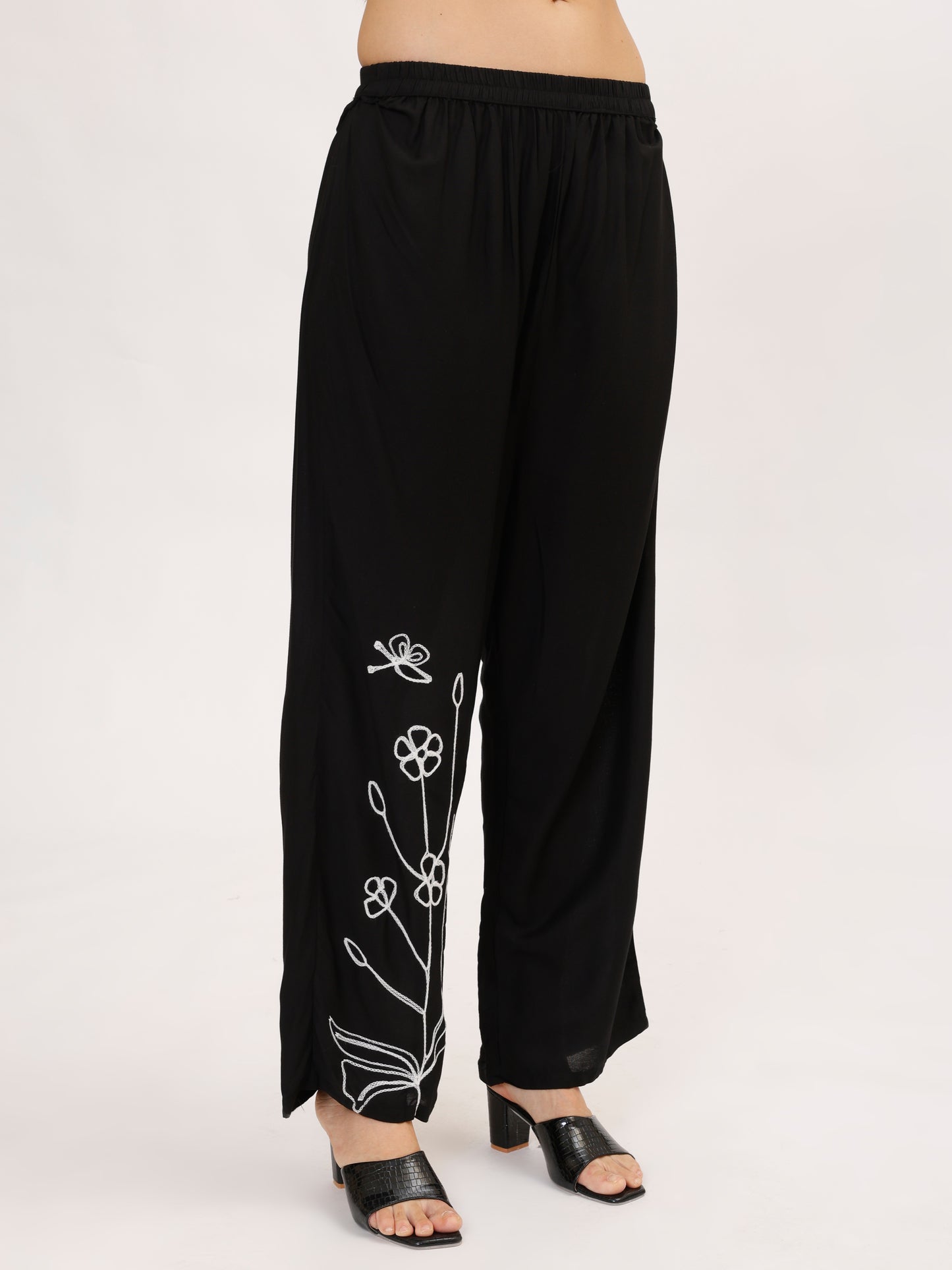 Stylish Black Embroidered Rayon Co-ord set , 2pc