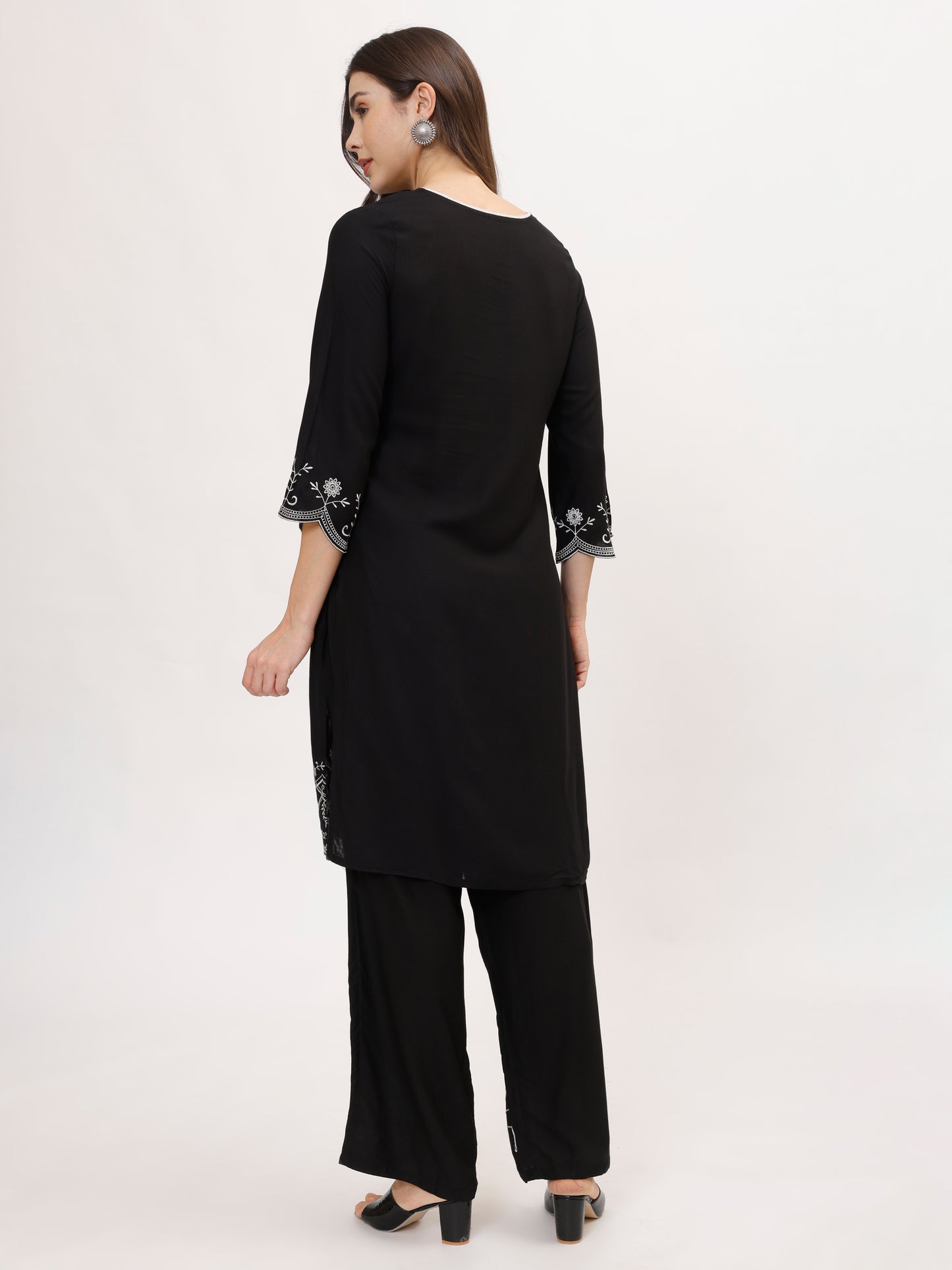 Stylish Black Embroidered Rayon Co-ord set , 2pc