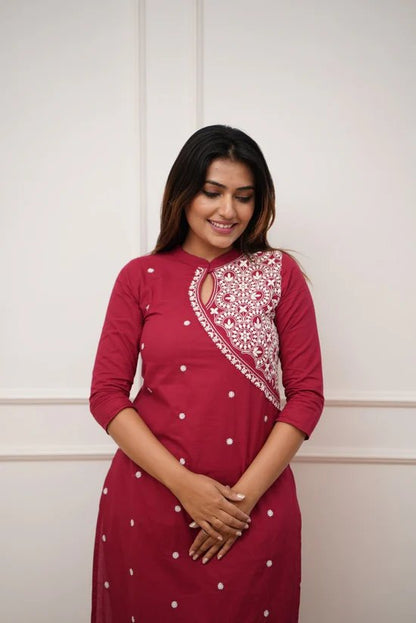 Designer White thread Embroidered Cotton Co-ord set, 2pc, TK-137, TK140, TK161