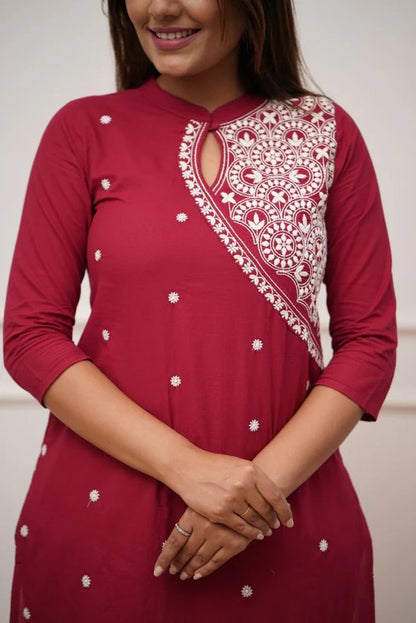 Designer White thread Embroidered Cotton Co-ord set, 2pc, TK-137, TK140, TK161