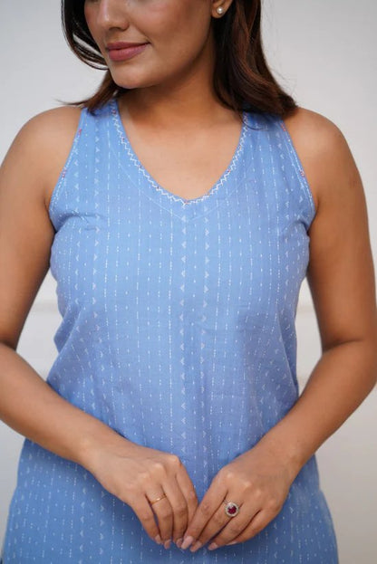 Kaatha work Soft Cotton Handloom Long Co-ord set, 2pc, TK158-160