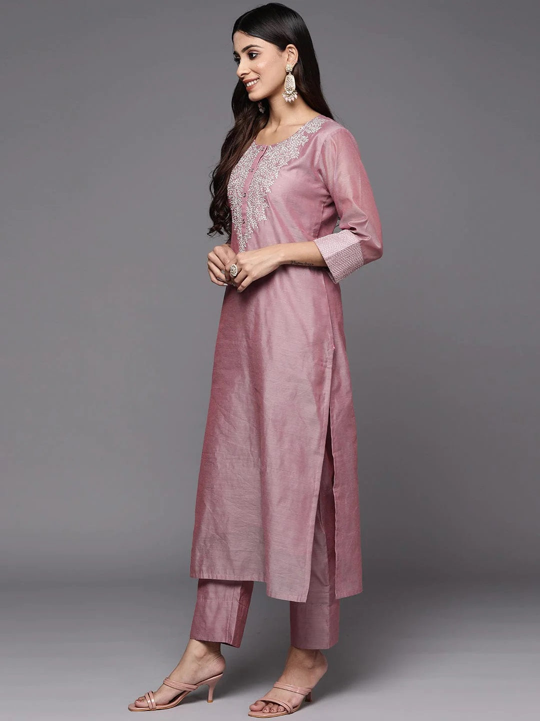 Partywear Viscose silk Suit set with net dupatta, 3pc