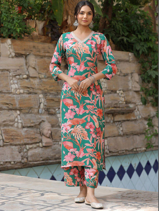 Green & Pink printed Co-ord set, 2pc, TK195