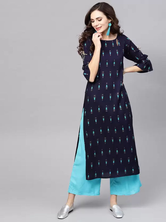 Women's N.Blue Rayon Blend Printed Kurta- 1pc set, TK058