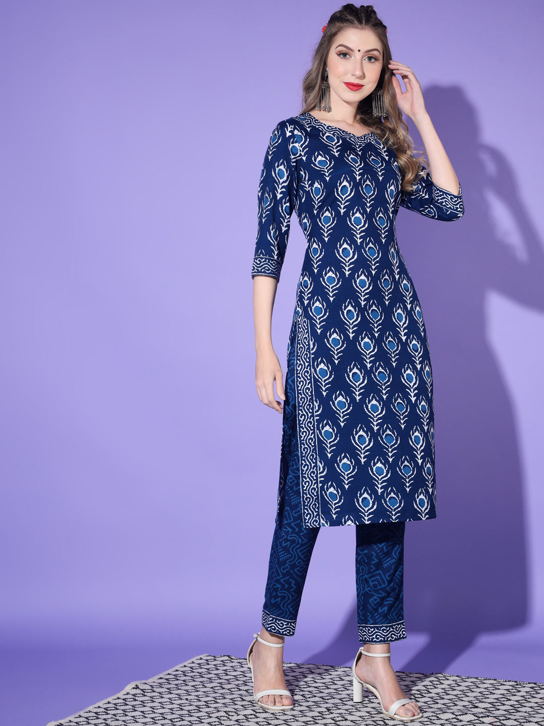 Women's  Rayon Blend Printed Kurta with Pants & Dupatta- 3pc set, TK013