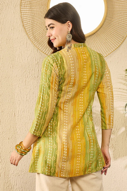 Green Rayon Blend Floral Printed Regular Top