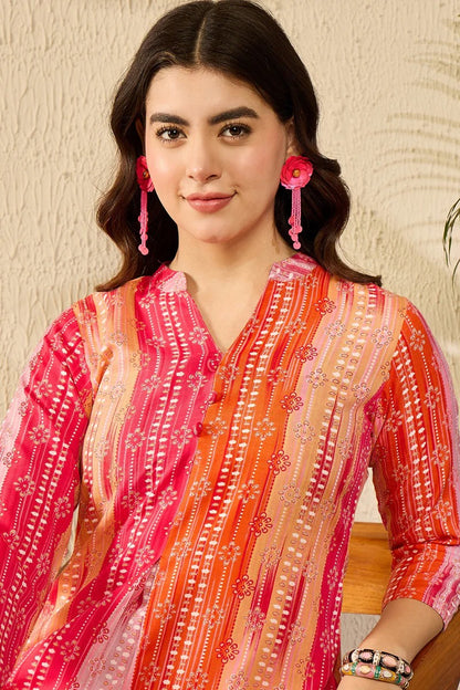 Orange Rayon Blend Floral Printed Regular Top