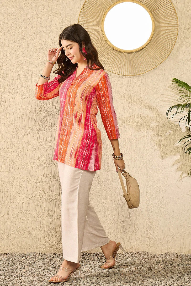 Orange Rayon Blend Floral Printed Regular Top