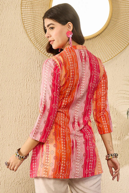 Orange Rayon Blend Floral Printed Regular Top