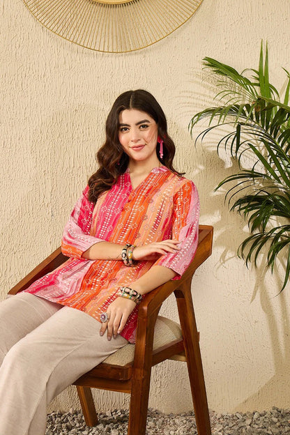 Orange Rayon Blend Floral Printed Regular Top
