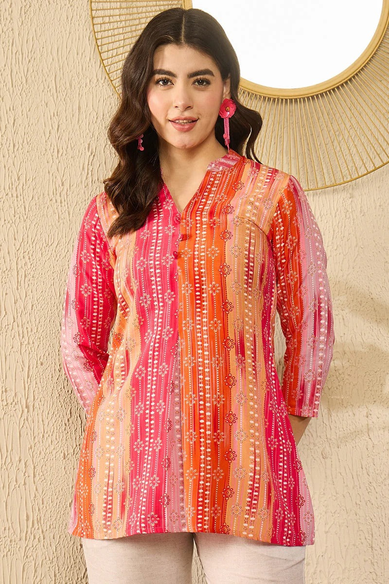 Orange Rayon Blend Floral Printed Regular Top