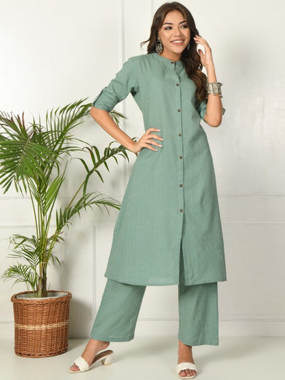 Kaatha work Cotton Long Co-ord set with Mandarin collar, 2pc, TK148-157