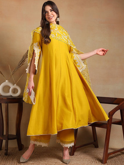 Designer Silk Blend Solid Embroidered Anarkali Suit Set